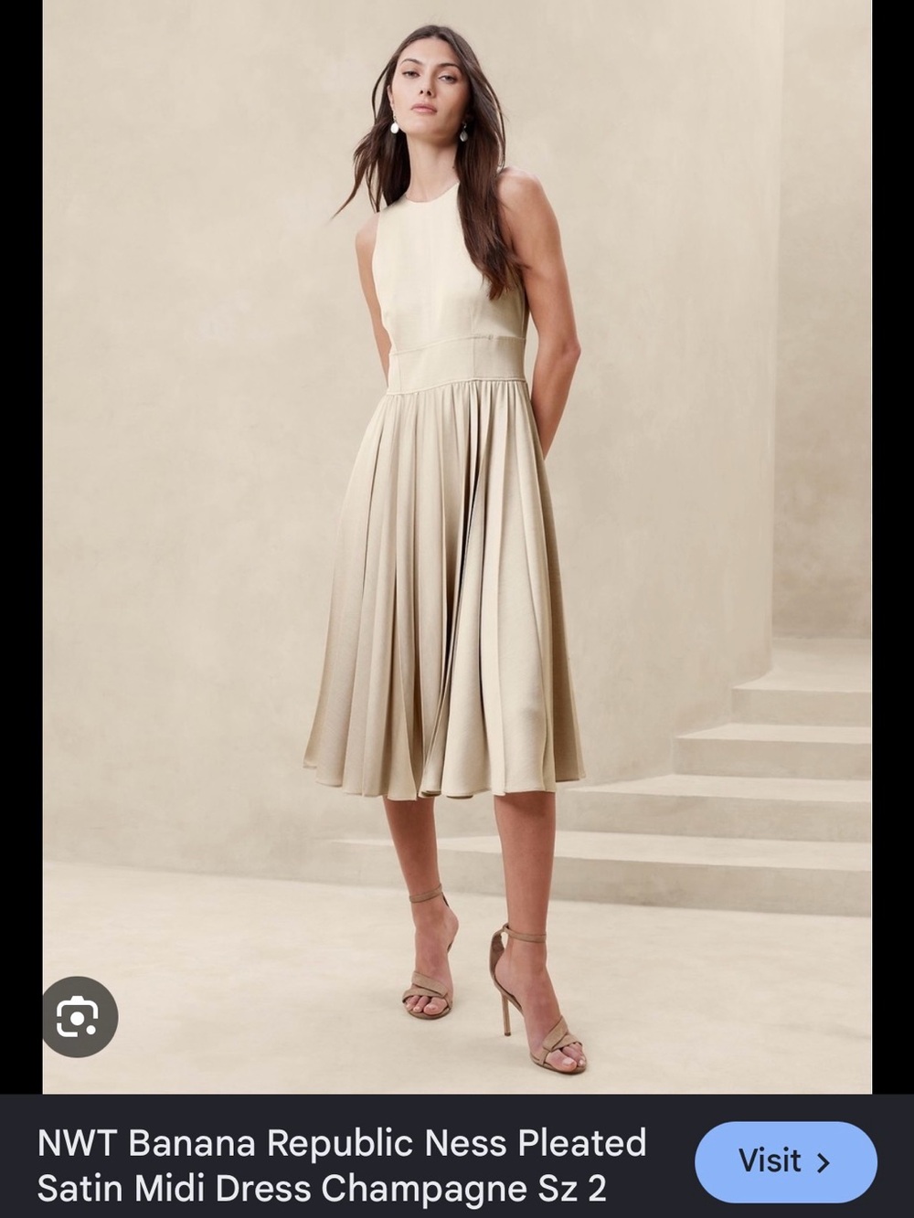 Banana Republic Champagne Pleated Satin Midi Dress